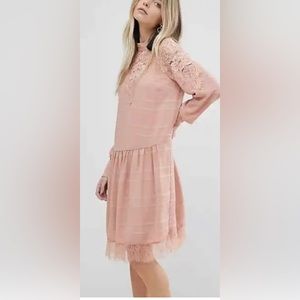 ASOS I Y.A.S. Dropped Waist Dress with Lace Detailing on Bodice And Shoulders